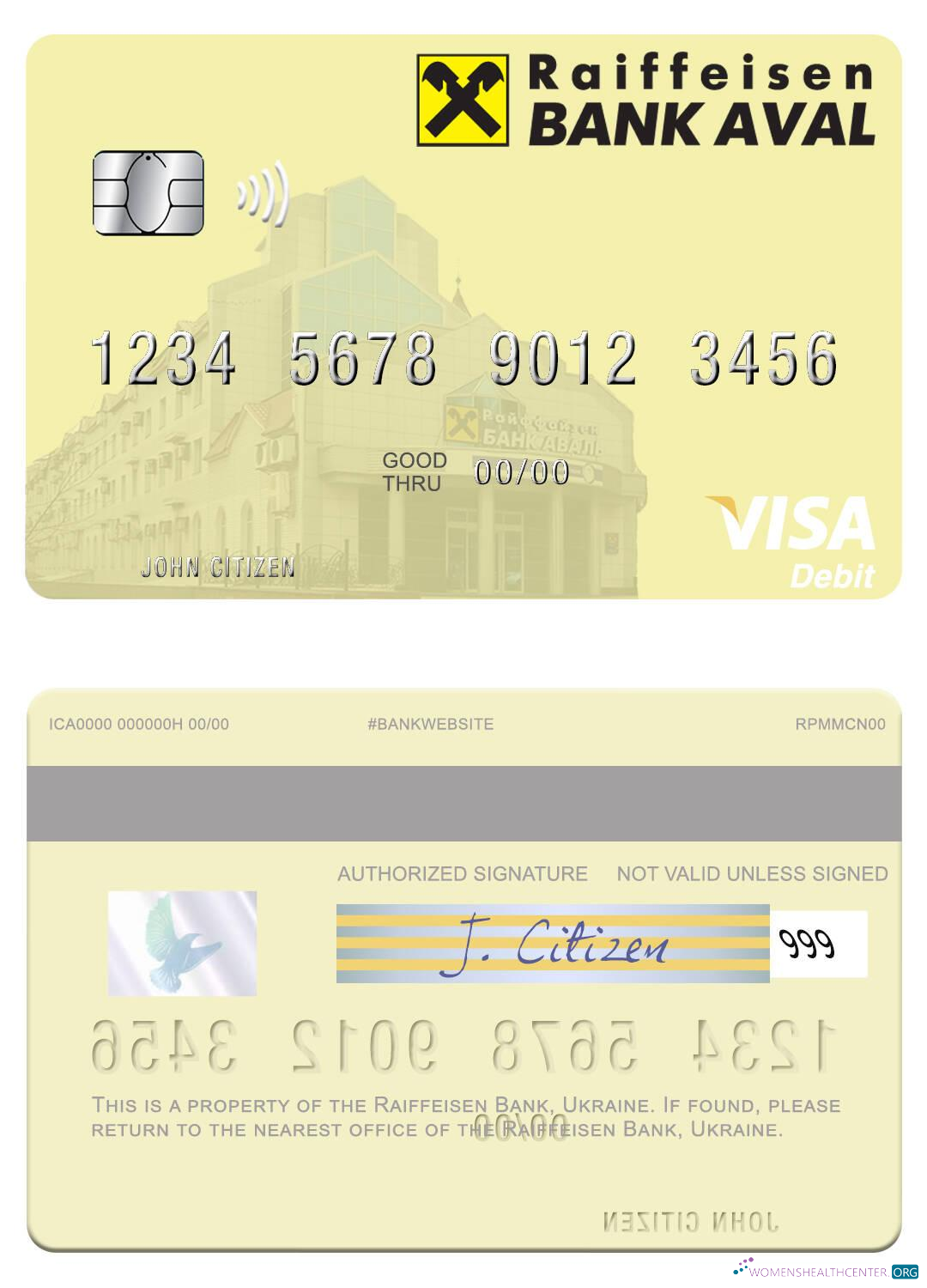 Download Ukraine Raiffeisen Bank visa debit card Photoshop template